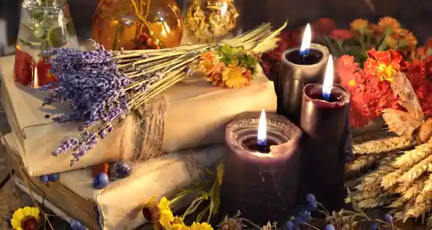 Picture of journal, candles, lavender used for ideas for divorce ceremony
